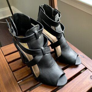 Bamboo Black Peep Toe Block Heels